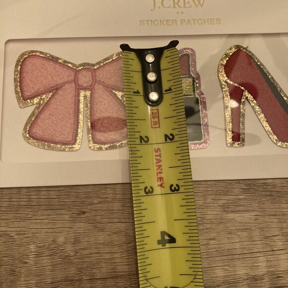 J Crew Stickers Patches Pink Bow Red Lipstick High Heel Pump Gold - Picture 4 of 4